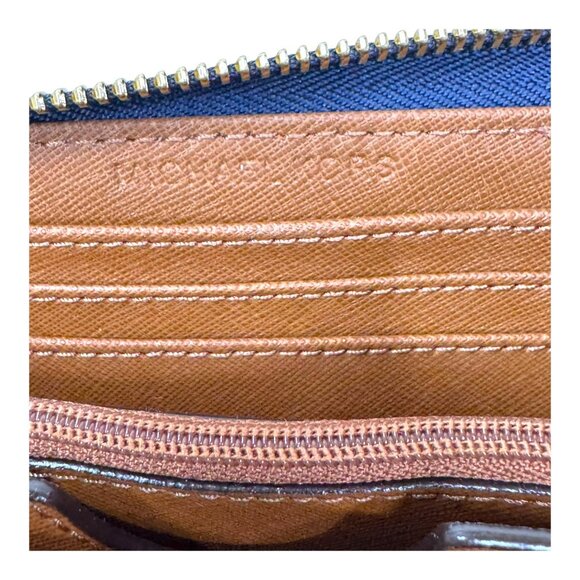 Michael Kors Navy Blue White Stripe Jet Set Leather Wallet Wristlet Compact EUC - Picture 8 of 10